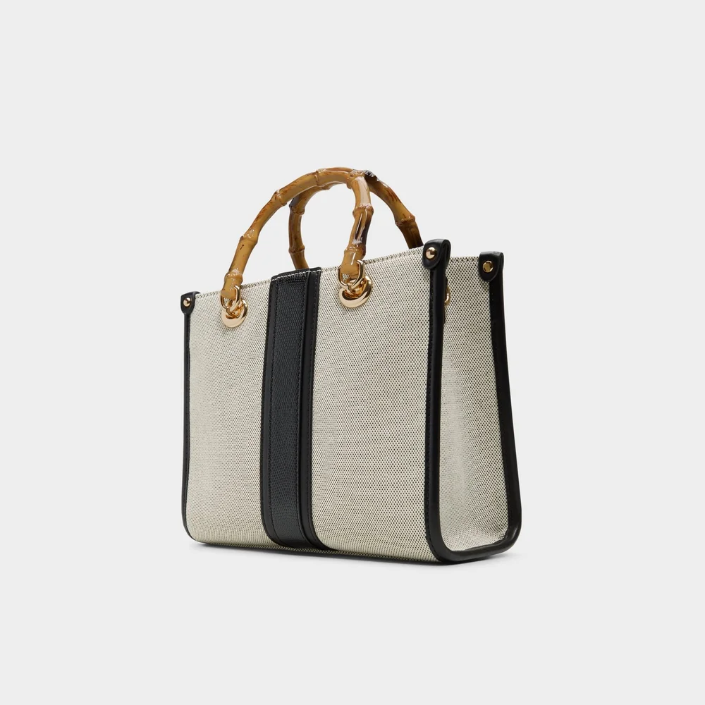 Aldo Black and Cream Tote with Bamboo Handles - Picture 4 of 5